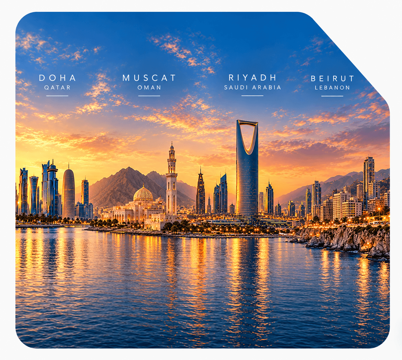 Doha, Muscat, Riyadh skyline